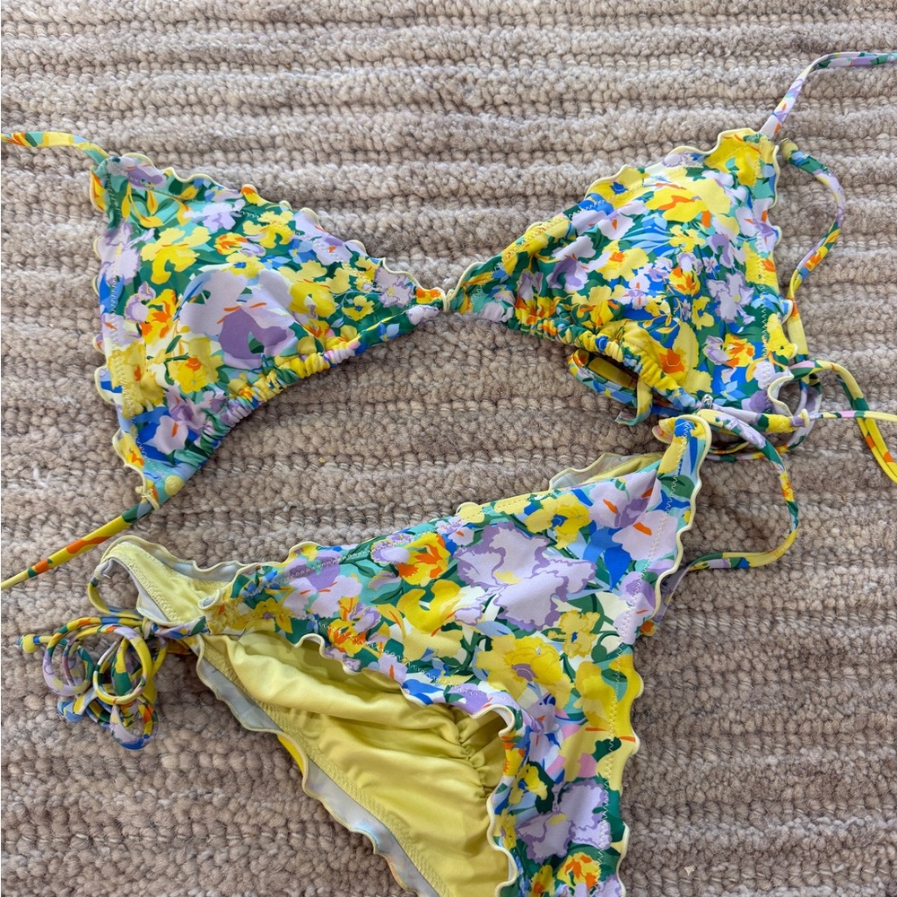 Yellow Floral Tie-Side Bikini Set